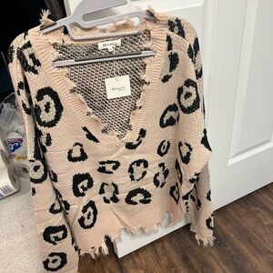 Miracle Black and Cream Leopard V-Neck Sweater